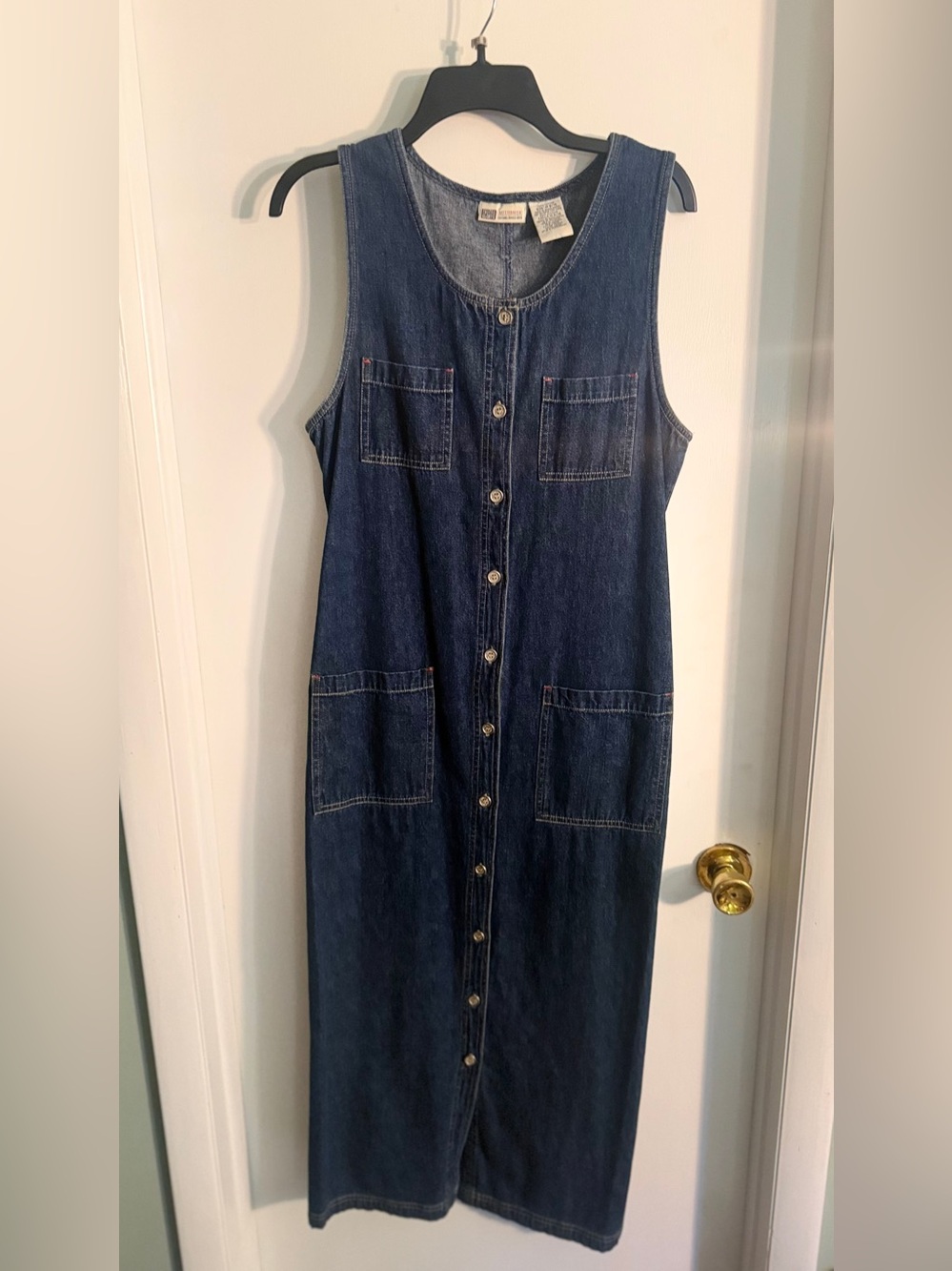 Vintage Button-Front Dark Denim Maxi Dress